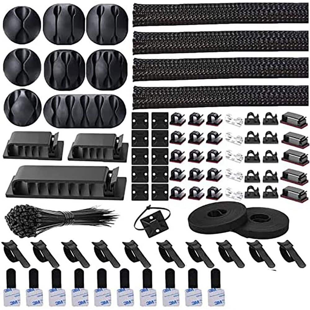 Cable Management Kit 192-Piece 4 Wire Organizer Sleeve w/ 35 Cord Clips 11 Holders 10 Plus 2 Straps 100 Ties Black Clear price history on PriceWatchPro