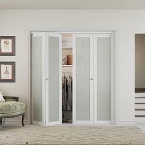 72 in. x 80 in. 1-Lite Frosted Glass Solid Core MDF White Finished Closet Bifold Door with Hardware