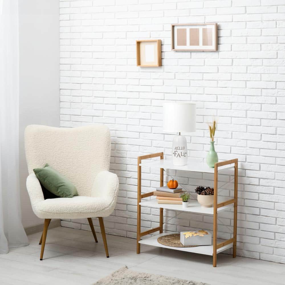White Ceramic Pumpkin-Shaped Table Lamp with Fabric Shade