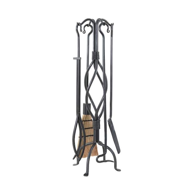 ACHLA DESIGNS 30 in. Tall 5-Piece Graphite Helix Fireplace Tool Set