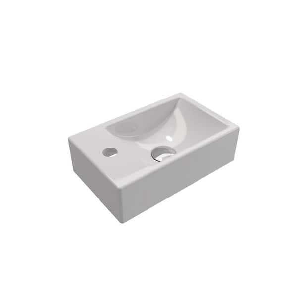 Milano Wall-Mounted White Fireclay Rectangular Bathroom Sink 14.5 in. 1-Hole with Left Side Faucet Deck