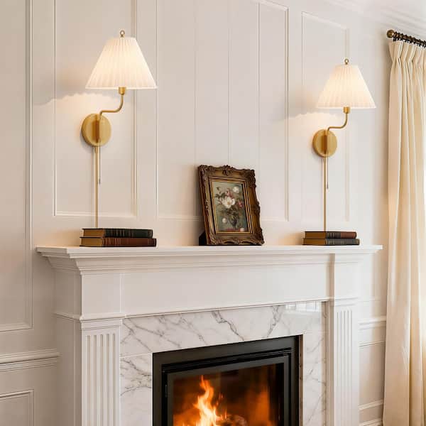 1 Light Gold Plug-in or Hardwired Wall Sconce with Opal Glass Shade