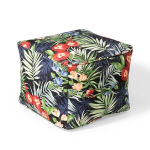 19 in. x 19 in. x 14 in. Black Floral Outdoor Pouf