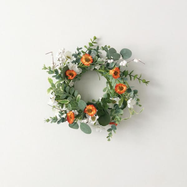 SULLIVANS 4.5 in. Artificial Eucalyptus and Flower Mini Wreath, Pink