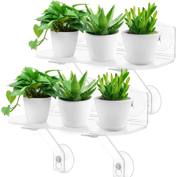 Clear Acrylic 12 Inch 2 Pack Extra Wide Indoor Window Sill Planter Shelf  with Suction Cups, Load Bearing Bracket OF094PH033 - The Home Depot