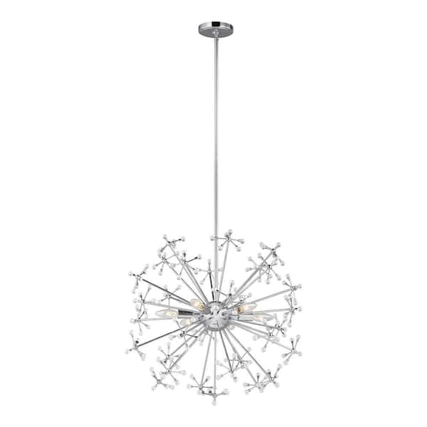 Generation Lighting Davi 6-Light Chrome Starburst Pendant with Dimmable Candelabra LED Bulb