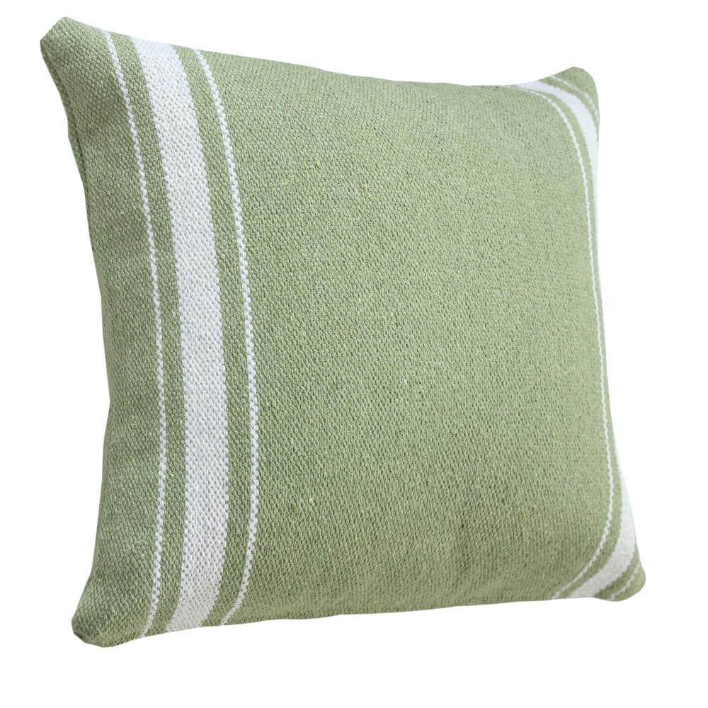 Balanced Green and White Cotton Striped 20" Square Throw Pillow