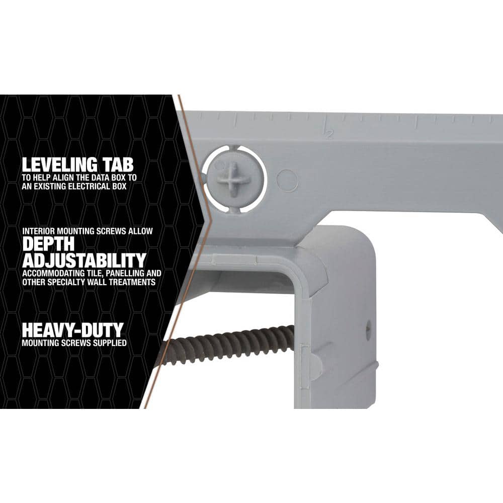 Gray PVC Adjustable Depth Low Voltage Box with Leveling Tab