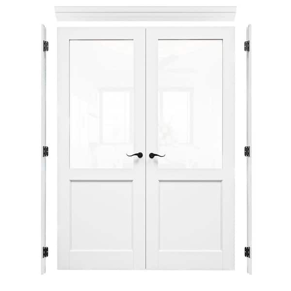 60 in. x 80 in. Universal Handed 1/2-Lite Clear Glass White Solid Core Double Prehung French Door with Assemble Jamb