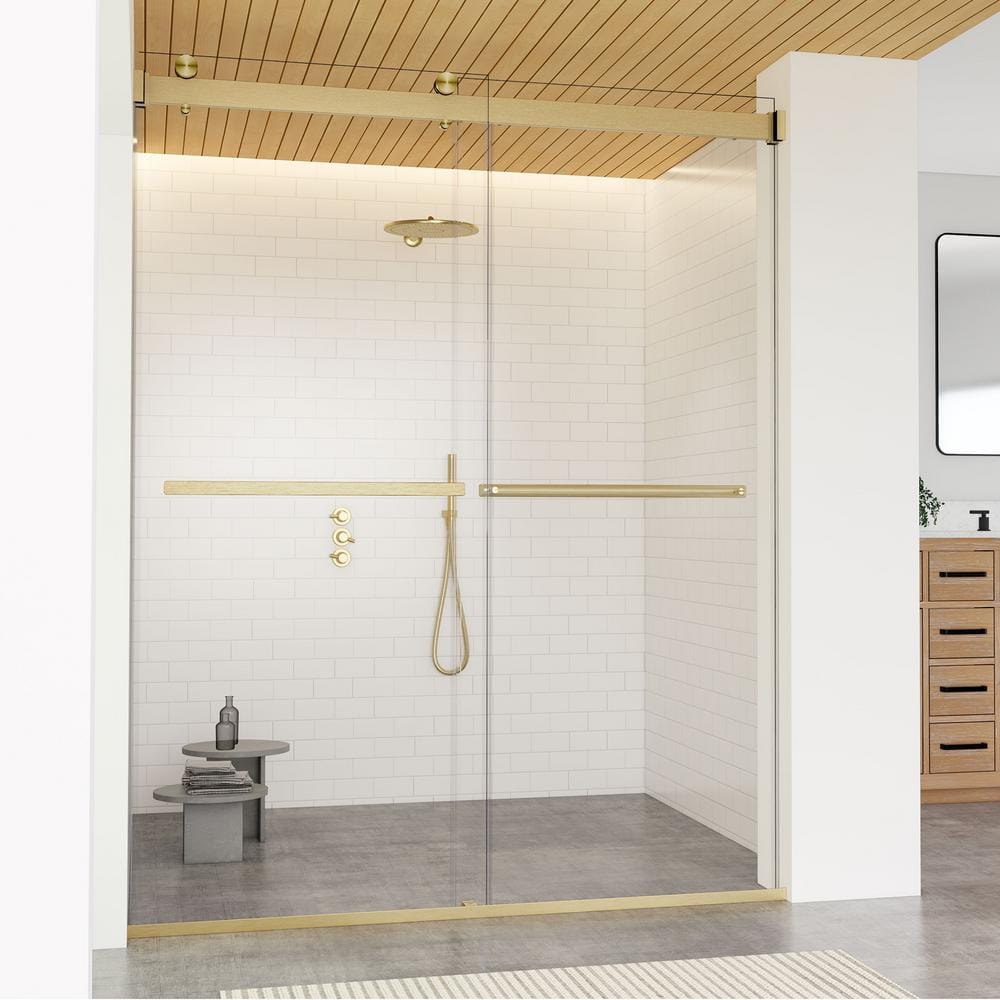 60" Gold Frameless Bypass Shower Door with Clear Glass