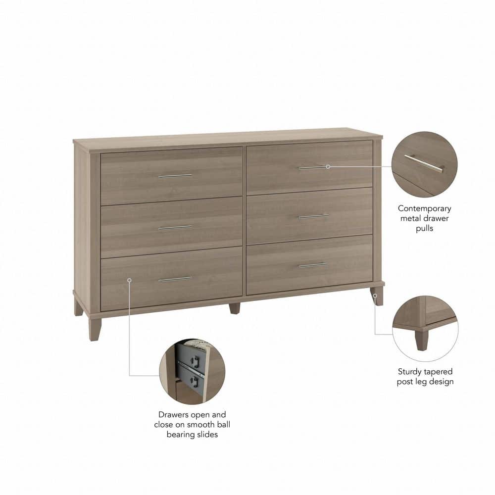 Ash Gray Mid-Century Modern 6-Drawer Dresser