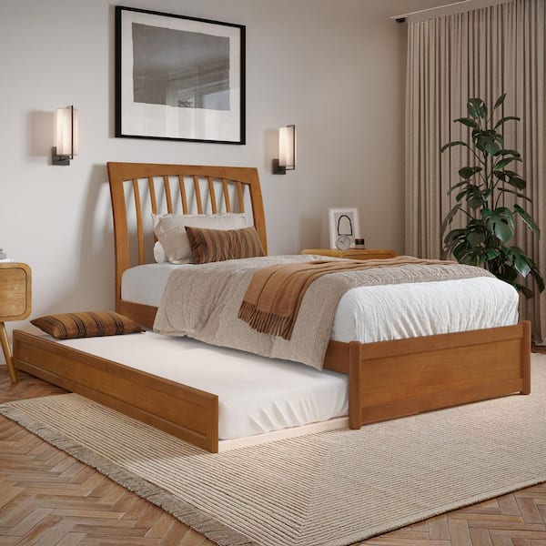 AFI Roslyn Light Toffee Natural Bronze Solid Wood Frame Twin XL Platform Bed Panel Footboard Twin XL Trundle