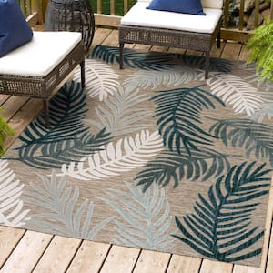 Montego High-Low Tropical Palm Brown/Navy/Ivory 3 ft. x 5 ft. Indoor/Outdoor Area Rug