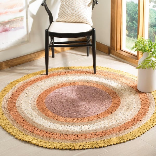 Natural Fiber Gold/Multi Doormat 3 ft. x 3 ft. Round Border Area Rug