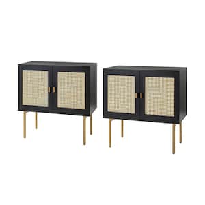 Datang Black Modern 32 in. Tall Accent Storage Cabinet with Metal Legs and 2-Doors (Set of 2)