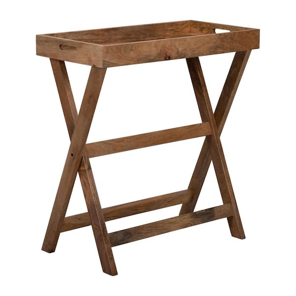 30 in. W x 32 in. H x 15 in. D Brown Wood Rectangle Foldable Butler Tray with Stand