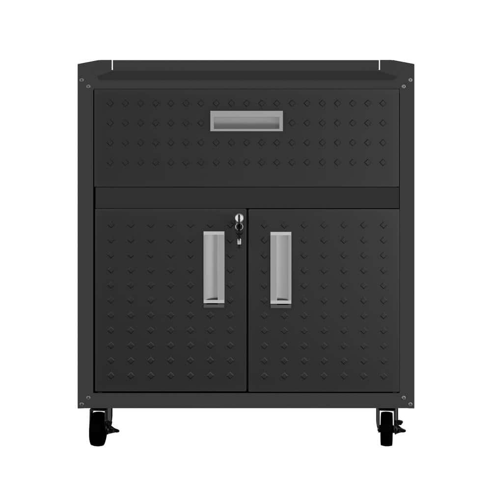 Manhattan Comfort Fortress 30.3 in. W x 31.5 in. H x 18.2 in. D 2-Shelf Textured Metal Freestanding Cabinet in Charcoal Grey