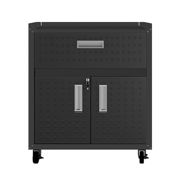 Manhattan Comfort Fortress 30.3 in. W x 31.5 in. H x 18.2 in. D 2-Shelf Metal Freestanding Garage Cabinet in Charcoal Gray