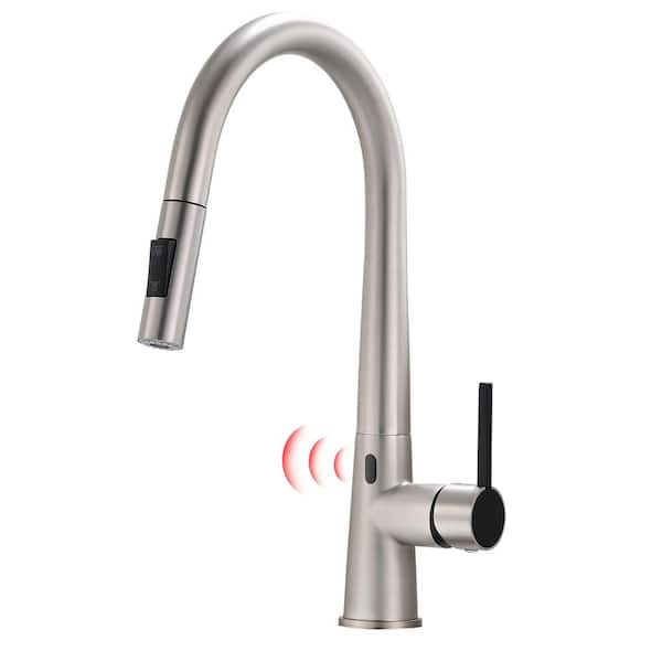 Staykiwi Single Handle Automatic Smart Pull Down Sprayer Kitchen Faucet in Brushed Nickel