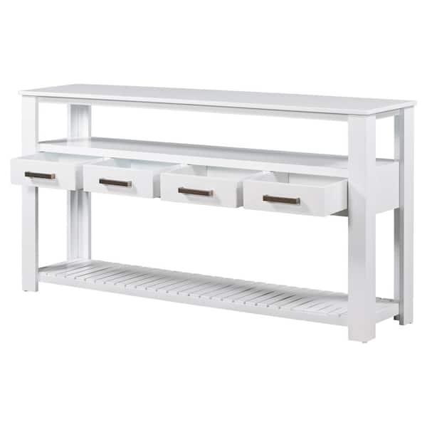 COWLOWN 62.2 in. W x 13.8 in. D x 32.1 in. H Bathroom White Linen Cabinet