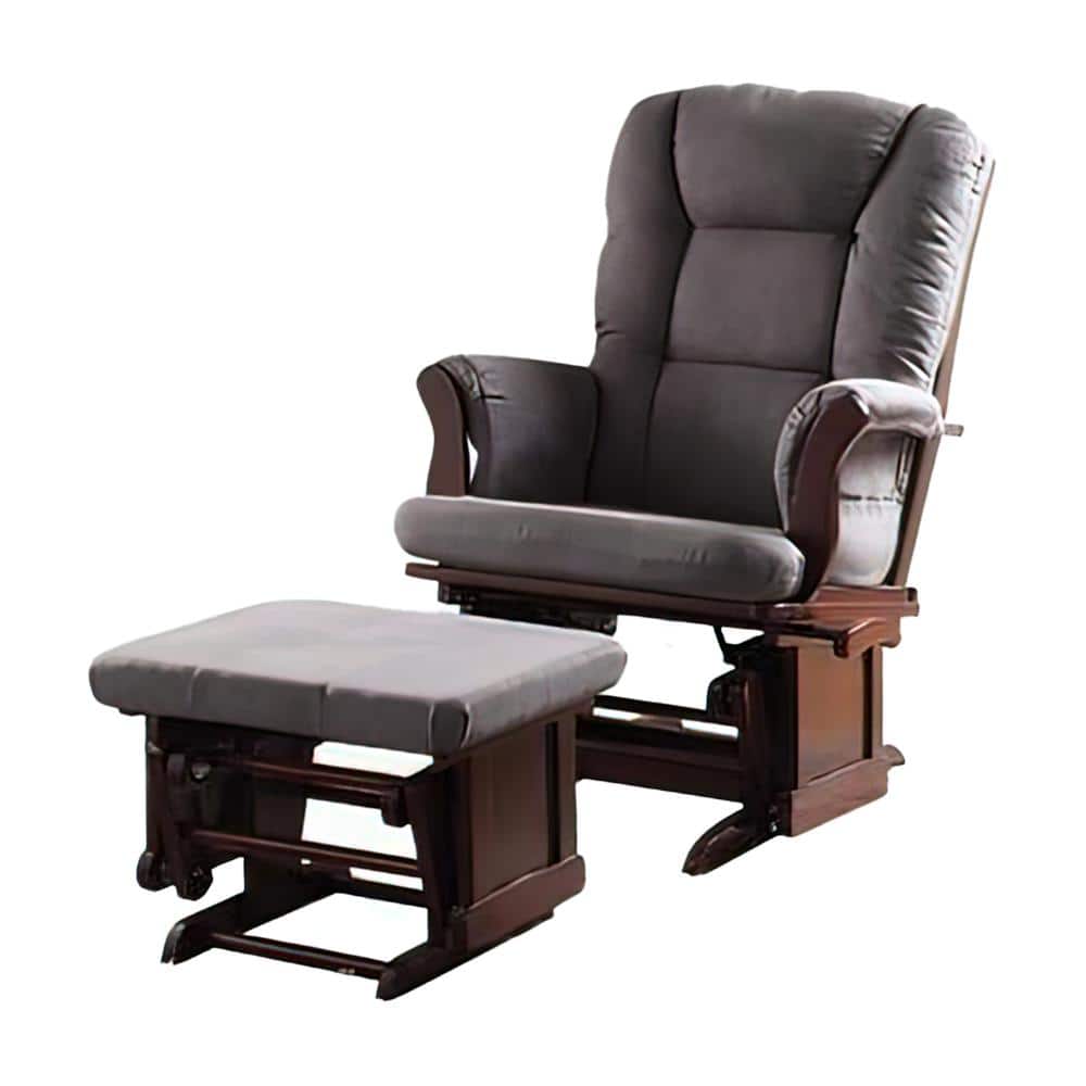 Cherry & Gray Microfiber Glider Chair with Ottoman