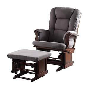 Adeliza Gray and Cherry Microfiber Wood Frame Arm Chair with Ottoman