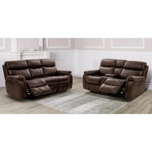 Ahmed 2-Piece Brown Top Grain Leather Power Sofa Set