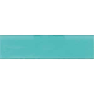 Aqua Blue 4 in. x 16 in. Polished Glass Mosaic Tile (5.33 sq. ft./Case)