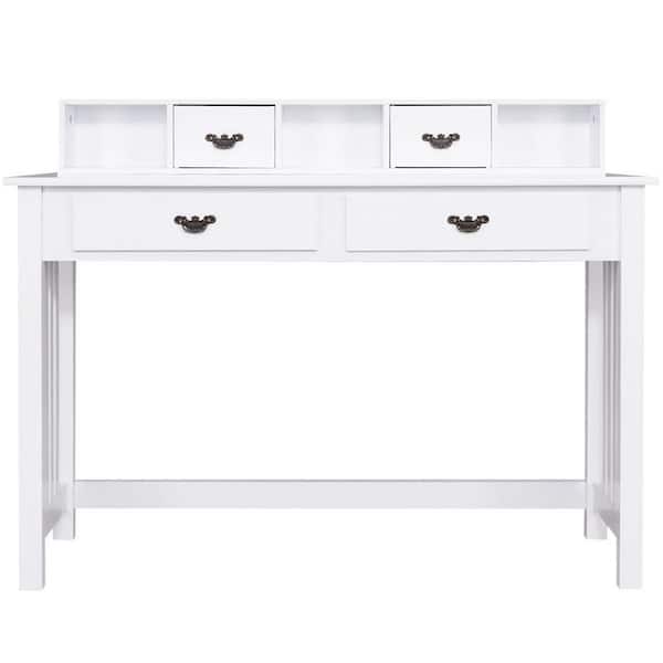 Costway Mission 48 in. White MDF Home Writing Desk Office Computer Desk with 4-Drawers