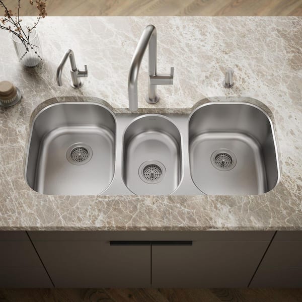 Undertone Undercounter Stainless Steel 41.625 in. 0-Hole Triple Basin Kitchen Sink