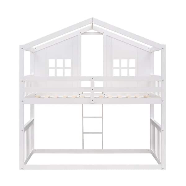 White Twin over Twin Bunk Bed with with Ladder