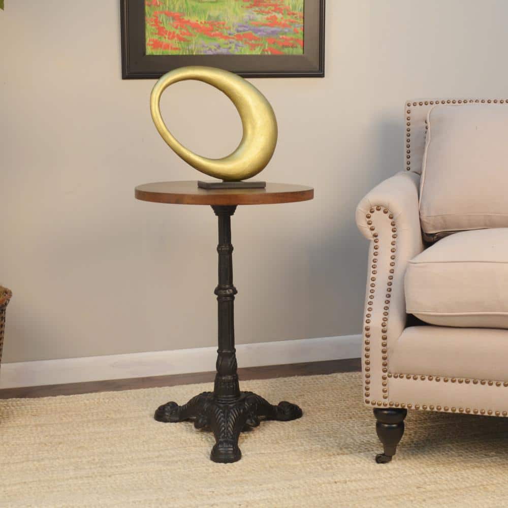 Brera Chestnut Mango Wood and Black Metal Round Accent Table