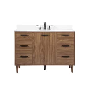 Simply Living 48 in. W x 22 in. D x 34 in. H Bath Vanity in Walnut Brown with Ivory White Engineered Marble Top
