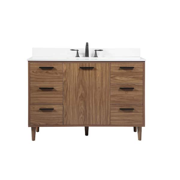 Unbranded Simply Living 48 in. W x 22 in. D x 34 in. H Bath Vanity in Walnut Brown with Ivory White Engineered Marble Top