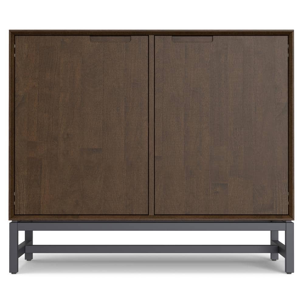 Walnut Brown Solid Wood and Metal 2-Door Sideboard Buffet