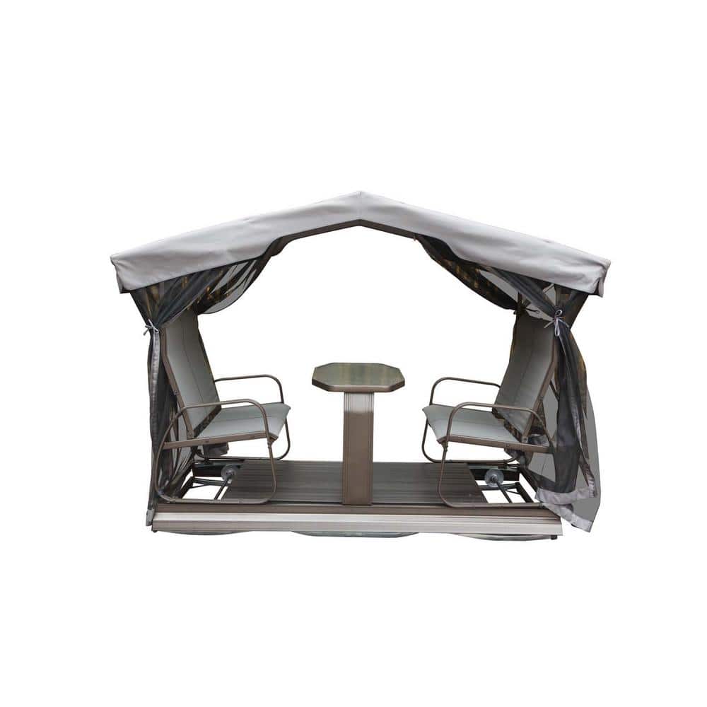 4-Seat Outdoor Glider Benches with Canopy, Retro Metal Glider Chair with Al