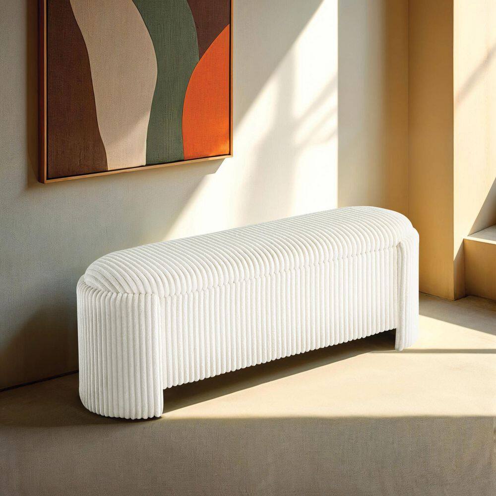 Santino Beige Corduroy 50.5 in. Bedroom Bench With Storage
