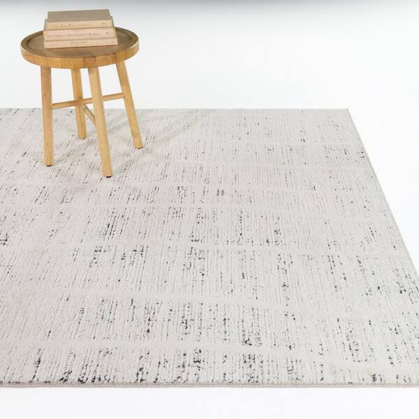 Ervin Cream/Black 5 ft. x 7 ft. Abstract Grid Area Rug