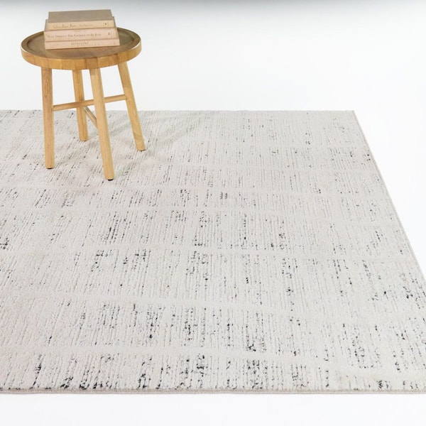 Ervin Cream/Black 8 ft. x 10 ft. Abstract Grid Area Rug