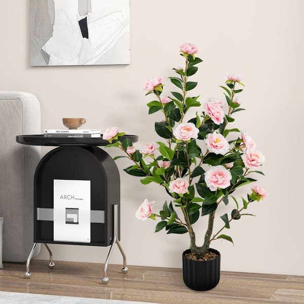 38 in. Pink Indoor Artificial Camellia Tree Faux Floral Plant Fake Tree for Decoration