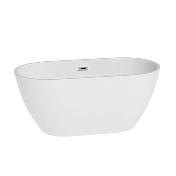 Whatseaso 55.12 in. Acrylic Flatbottom Freestanding Non-Whirlpool Soaking Bathtub in White