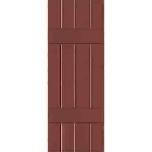 15 in. x 27 in. Exterior Real Wood Sapele Mahogany Board and Batten Shutters Pair Country Redwood