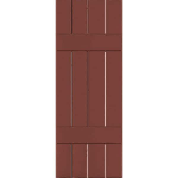 Ekena Millwork 15 in. x 34 in. Exterior Real Wood Sapele Mahogany Board and Batten Shutters Pair Country Redwood