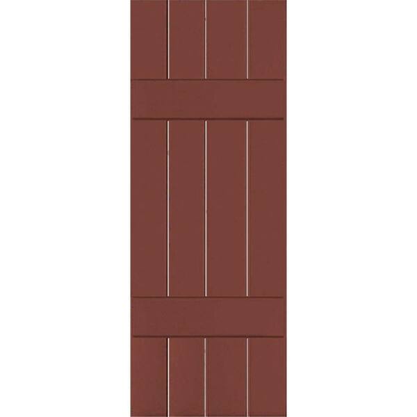 Ekena Millwork 15" x 34" Exterior Four Board (2 Batten) Real Wood Cedar Board-n-Batten Shutters (Per Pair), Country Redwood