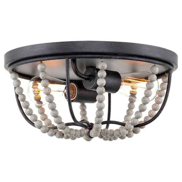 Kira Home Tessa 13.25 in. 60-Watt 2-Light Brushed Pewter Modern Boho Flush Mount with Brushed Pewter Shade