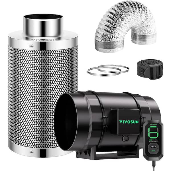 VIVOSUN AeroZesh S8 8 in. Inline Duct Fan with E12 Speed Controller, Carbon Filter, 25 ft. Ducting Ventilation System