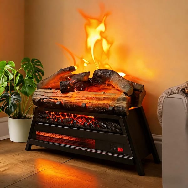 23 in. Freestanding Tempered Glass and Sheet Metal 3D Infrared Electric Fireplace in Antique Black