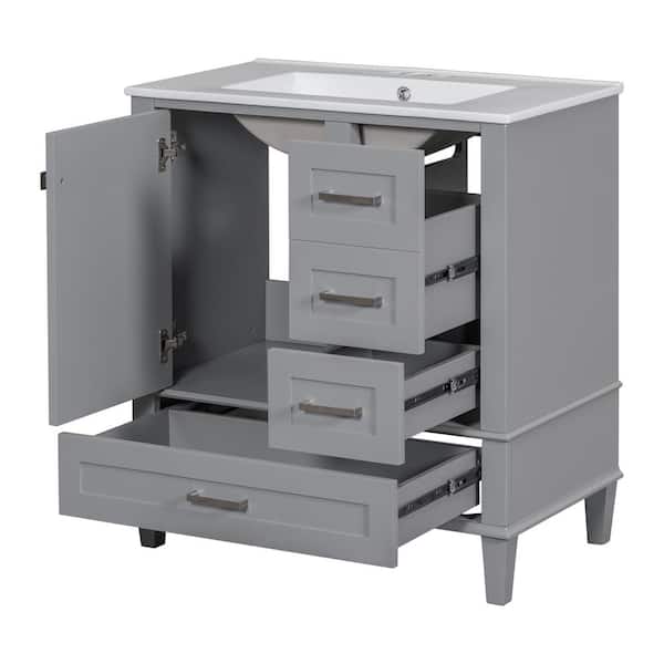 30 in. W x 18 in. D x 34 in. H Single Sink Freestanding Bath Vanity in Grey with White Ceramic Top