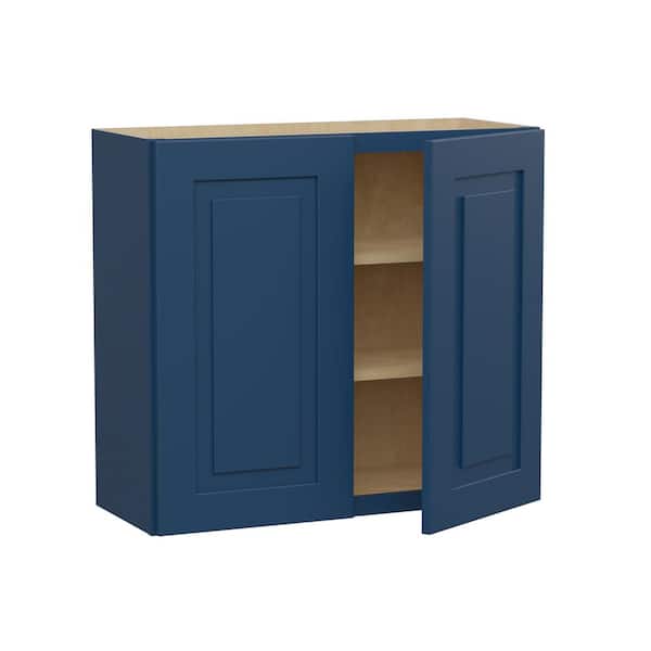 Home Decorators Collection Grayson 33 in. W x 12 in. D x 30 in. H Assembled Plywood Wall Kitchen Cabinet in Mythic Blue with Soft Close