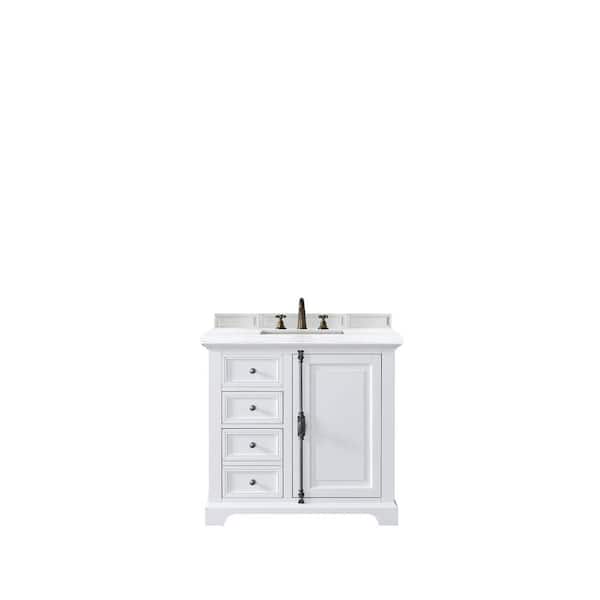 James Martin Vanities Providence 36 in. W x 23.5 in.D x 34.3 in. H Single Vanity in Bright White with Solid Surface Top in Arctic Fall